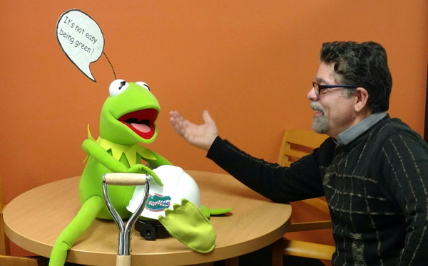 javaheri with kermit puppet