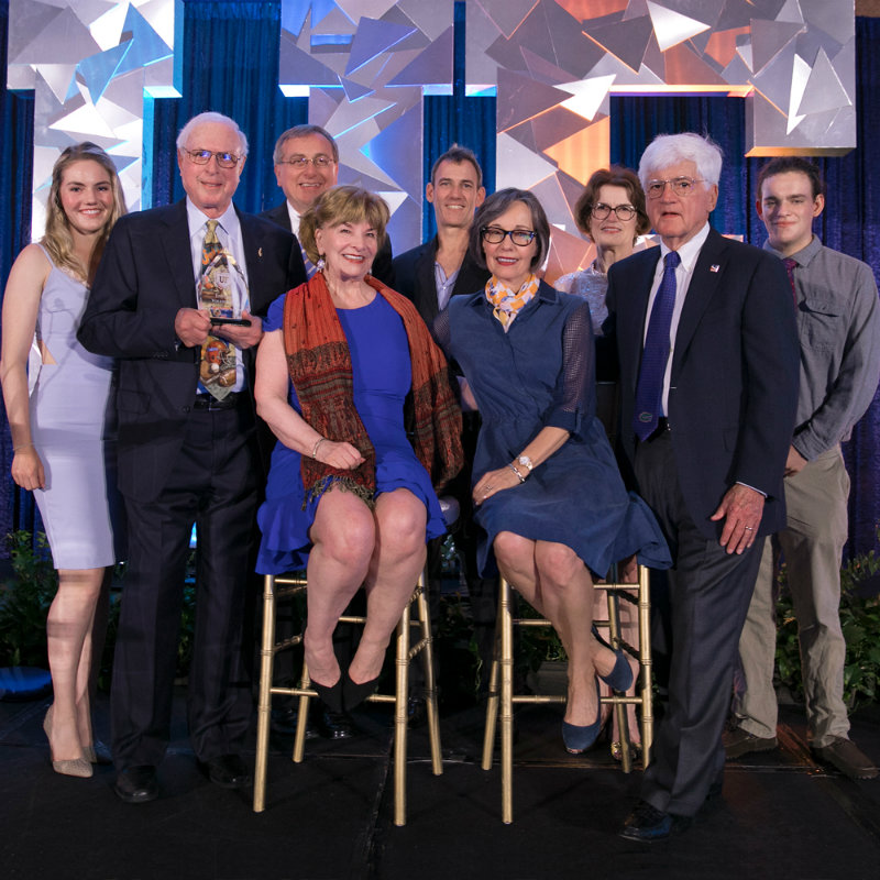 Photo of From left: Kayla Steinmetz, Chuck Steinmetz, UF President Kent Fuchs, Margie Steinmetz, Alexis Pugh, Beth McCague, Jim Pugh, Matthew Steinmetz and Reid Steinmetz