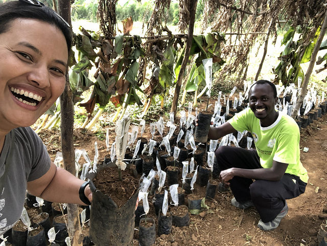 sanju in Ghana with farmer